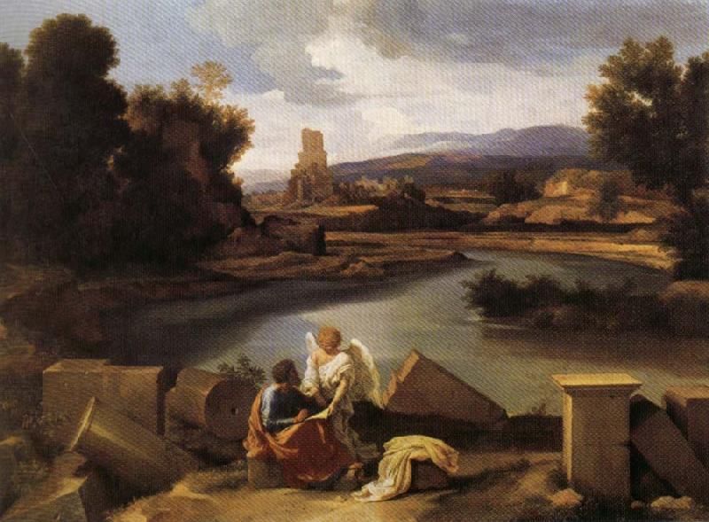 POUSSIN, Nicolas Landscape with Saint Matthew and the Angel China oil painting art